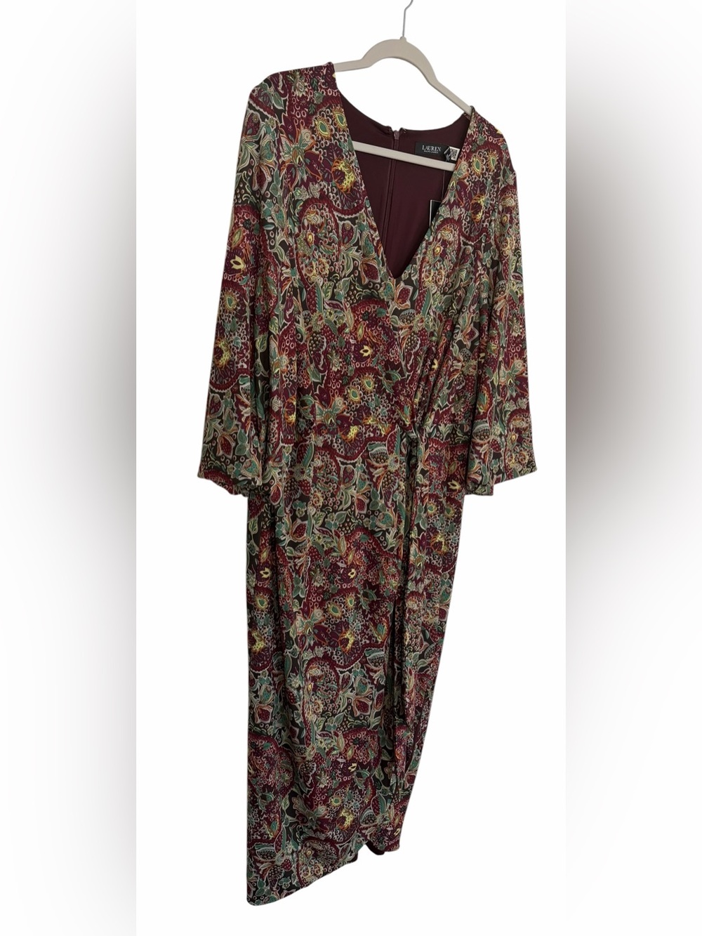 Lauren Ralph Lauren Floral Jersey Tie Front Midi Dress Wrap Style Size 16 - Picture 11 of 16
